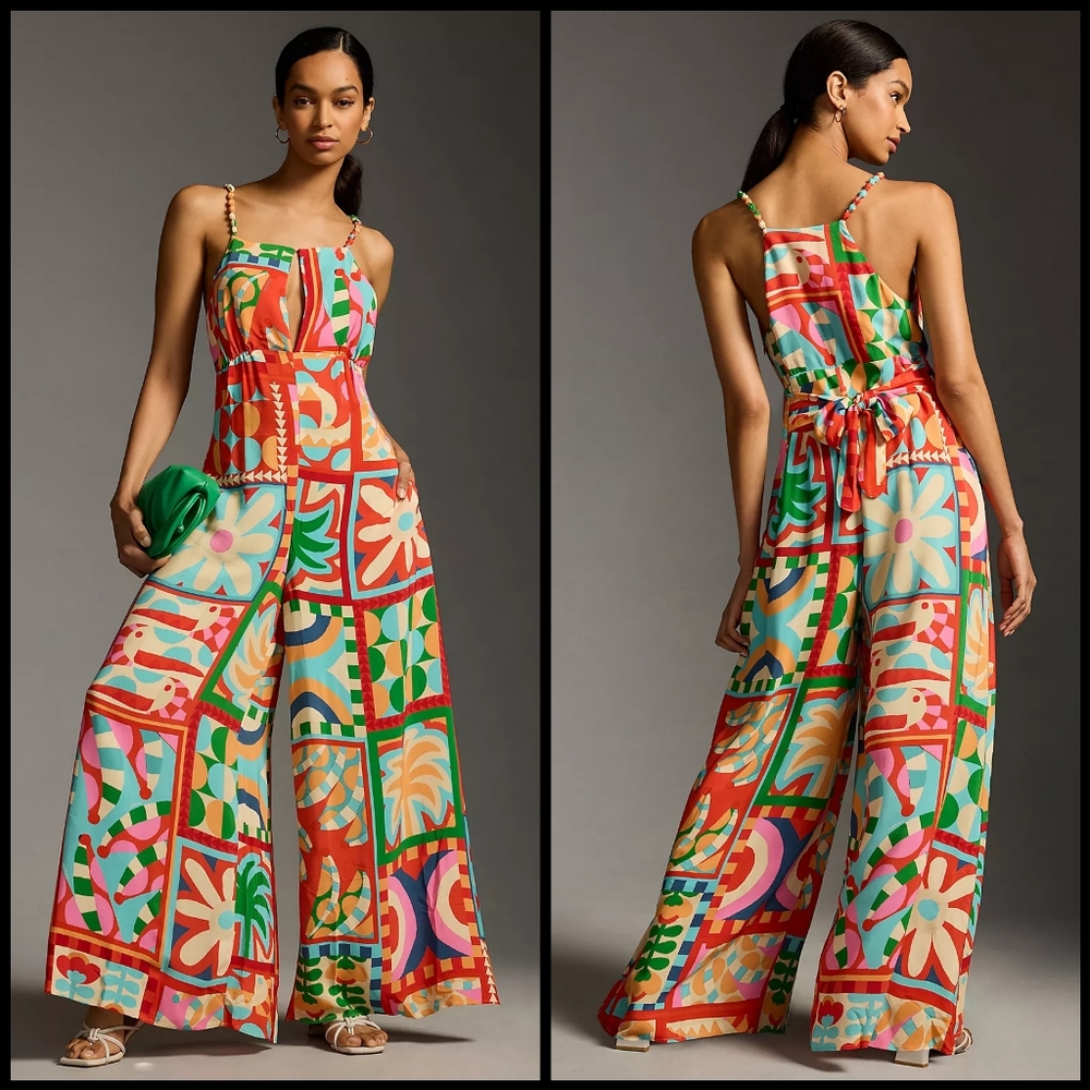 Anthropologie Farm Rio Cutout Halter Jumpsuit